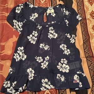 Hollister Navy Blue Floral Blouse